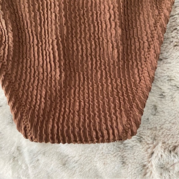 Aerie Crinkle Birthday Scoop Cheekiest One Piece Swimsuit Brown Pink Size XS - Picture 10 of 16